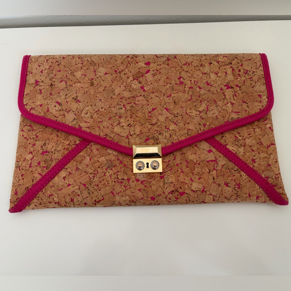 Henri Bendel Cork Clutch with Pink Accents